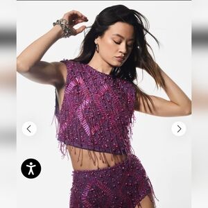 Nasty Gal Purple Beaded Fringe Crop Tank Top